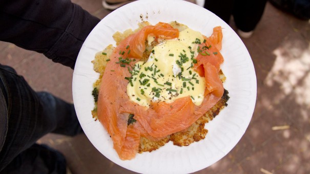 The smoked salmon benedict from the Test Kitchen